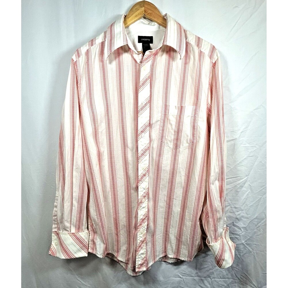Claiborne Men’s Striped Pink White Shirt Spread Collar French Cuffs Size L